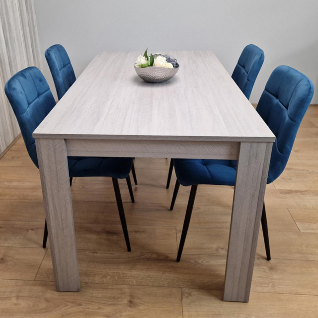 Portland 4 Seater Square Velvet Dining Table Set Arrow Grey and Blue - image 1