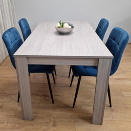 Portland 4 Seater Square Velvet Dining Table Set Arrow Grey and Blue