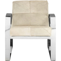 Premier Housewares Kensington Townhouse Hairon Cream Leather Accent Chair with Steel Legs - thumbnail 3