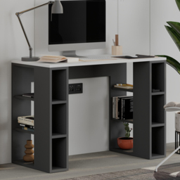 Decortie Colmar White and Anthracite Grey 6 Shelf Computer Desk
