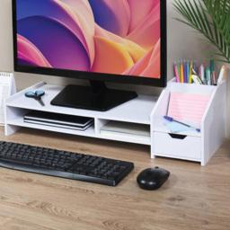 White 2 Shelf Single Drawer Flatpack Monitor Stand