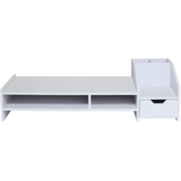 White 2 Shelf Single Drawer Flatpack Monitor Stand - thumbnail 2