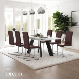 tectake Brown Cantilever High Backrest Dining Chair Set of 8 - thumbnail 3