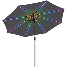Outsunny Grey 112 LED Crank Handle Garden Umbrella Parasol 3m - thumbnail 1