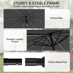 Outsunny Grey 112 LED Crank Handle Garden Umbrella Parasol 3m - thumbnail 3