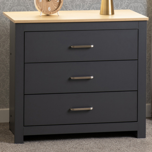 Seconique Portland 3 Drawer Grey and Oak Effect Chest of Drawers - image 1