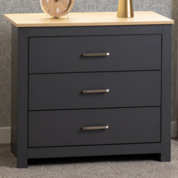 Seconique Portland 3 Drawer Grey and Oak Effect Chest of Drawers - thumbnail 1