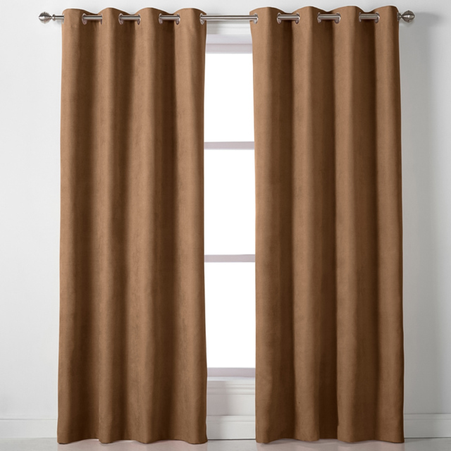 Alan Symonds Velvet Chenille Ring Top Eyelet Curtains Tan 142 x 183cm - image 1