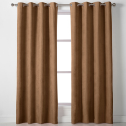 Alan Symonds Velvet Chenille Ring Top Eyelet Curtains Tan 142 x 183cm