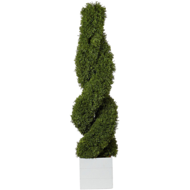 Green Cypress Spiral Artificial Plant in White Pot 118cm - image 1