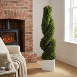 Green Cypress Spiral Artificial Plant in White Pot 118cm - thumbnail 4