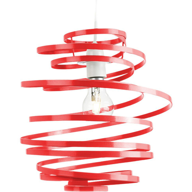 Happy Homewares Red Gloss Metal Double Ribbon Spiral Swirl Ceiling Pendant Shade - image 1