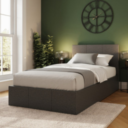 GFW Single Grey Hopsack Fabric End Lift Ottoman Bed with Bonnell Mattress