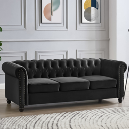 Home Detail Chesterfield 3 Seater Studded Black Velvet Sofa