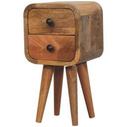 Artisan Furniture Oak-ish 2 Drawer Solid Wood Extra Mini Curved Bedside Table - thumbnail 3
