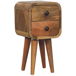Artisan Furniture Oak-ish 2 Drawer Solid Wood Extra Mini Curved Bedside Table - thumbnail 4