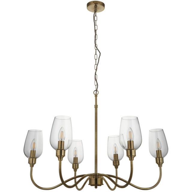 Merano Livorno 6 Light Clear Glass Antique Brass Plate Pendant Light - image 1