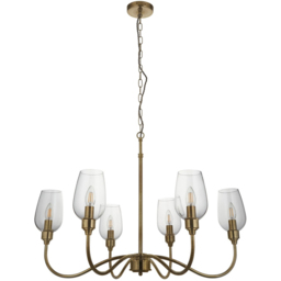 Merano Livorno 6 Light Clear Glass Antique Brass Plate Pendant Light