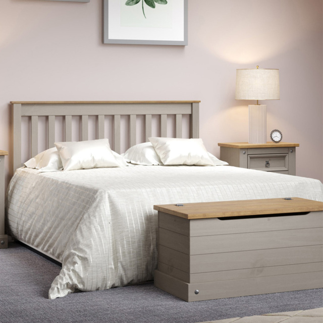 Corona Double Grey Washed Wax Finish Slatted Low End Bedstead - image 1