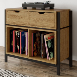 Dorel Louisiana Warm Oak 2 Drawer Turntable Stand