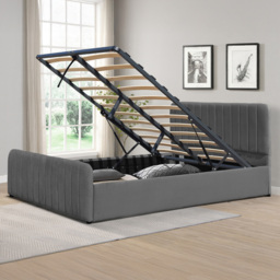 Comfy Living King Size Dark Grey Brushed Velvet Ottoman Bed Frame