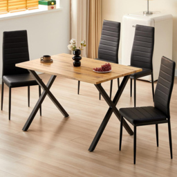 Kosy Koala 4 Seater Wood and Faux Leather Dining Set Stone Effect and Black