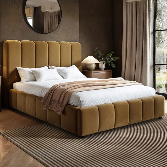SOLACE+CO Emilie Mocha King Size Velvet Ribbed Ottoman Bed - image 1
