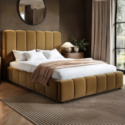 SOLACE+CO Emilie Mocha King Size Velvet Ribbed Ottoman Bed