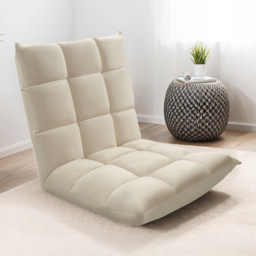 tectake 2 in 1 Snooze Beige Velvet Adjustable Backrest Recliner Chair