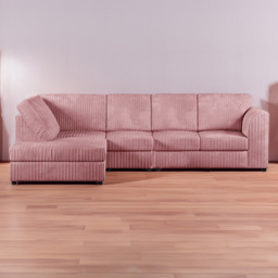 Luxor 5 Seater Pink Jumbo Cord Left Hand L Shaped Corner Sofa with Full Back