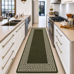 Smart Living Greekey Green and Cream Gel Back Non-Slip Door Mat 67 x 220cm - thumbnail 2