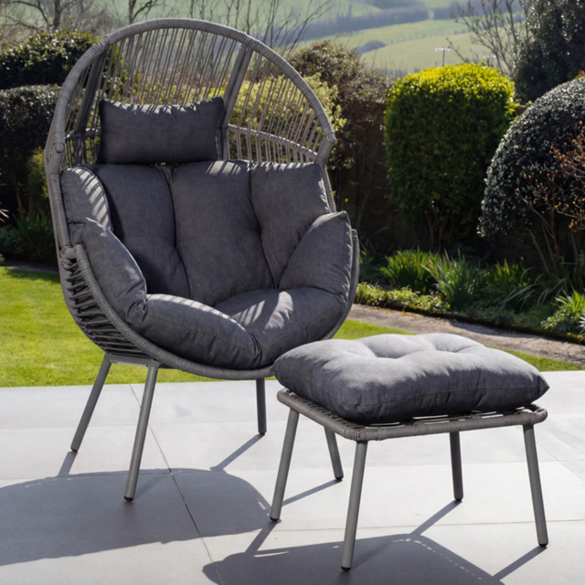 Artemis Home Nestara Grey PE Rattan Standing Egg Chair with Stool and Canopy - image 1
