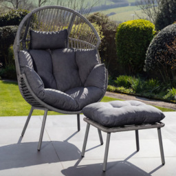 Artemis Home Nestara Grey PE Rattan Standing Egg Chair with Stool and Canopy - thumbnail 1