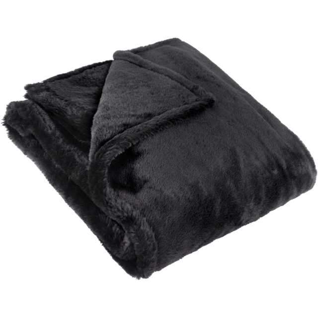 furn. Kallu Faux Fur Black Double Sided Throw 130 x 180cm - image 1