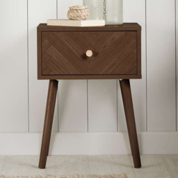 Herringford Walnut Single Drawer Chevron Bedside Table - thumbnail 1