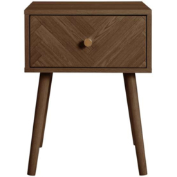 Herringford Walnut Single Drawer Chevron Bedside Table - thumbnail 3