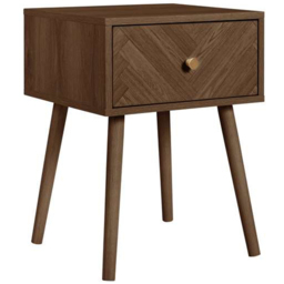 Herringford Walnut Single Drawer Chevron Bedside Table - thumbnail 2