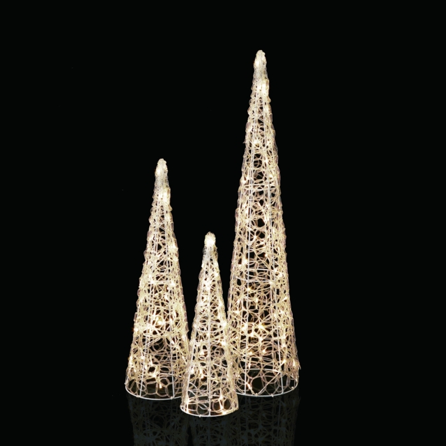 3 in 1 Acrylic LED Set of Cone Trees 3D Christmas Outdoor Light Decoration - 90/60/45cm
