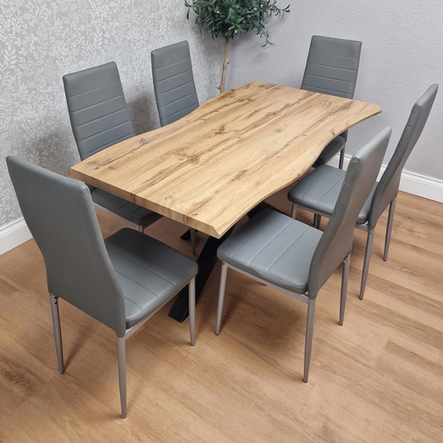 Portland Grey Faux Leather Padded 6 Seater Dining Set - image 1