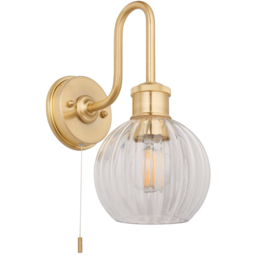 Merano Marsala Ribbed Glass Satin Brass Plate Bathroom Wall Light