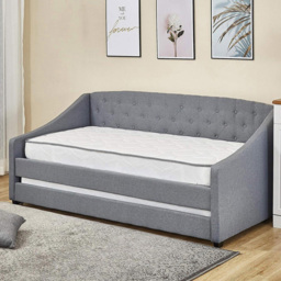 Portland Single Grey Fabric Tufted Day Bed with Trundle