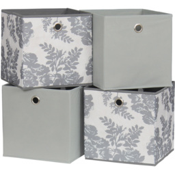 Home Source Grey Mixed Floral Fabric Cube Storage Box 4 Pack