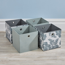 Home Source Grey Mixed Floral Fabric Cube Storage Box 4 Pack - thumbnail 2
