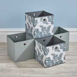 Home Source Grey Mixed Floral Fabric Cube Storage Box 4 Pack - thumbnail 4