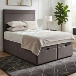 DS Living Majesty Grey Single Plush Velvet Ottoman Bed