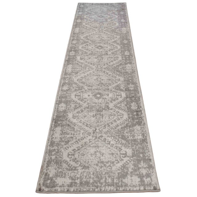 Kukoon Bordered Geometric Distressed Silver Grey Rug 240 x 60cm - image 1