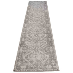 Kukoon Bordered Geometric Distressed Silver Grey Rug 240 x 60cm - thumbnail 1