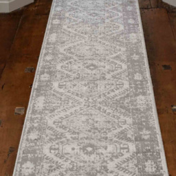 Kukoon Bordered Geometric Distressed Silver Grey Rug 240 x 60cm - thumbnail 3
