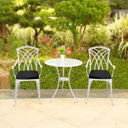 Centurion Oshowa White and Black 2 Seater Cast Aluminium Garden Bistro Set with Cushions - thumbnail 1