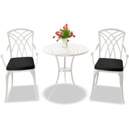 Centurion Oshowa White and Black 2 Seater Cast Aluminium Garden Bistro Set with Cushions - thumbnail 2